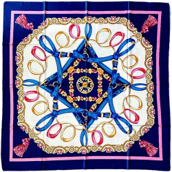 FOULARD CARRÉ DE SOIE 130x130 cm  - Bleu et Rose