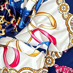 Foulard Carré Satin de Soie - Bleu et Rose